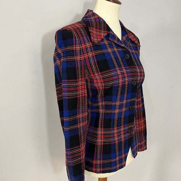 Pendleton Vintage Wool Blazer Blue Plaid Sz 8 Two Button Jacket Preppy Academia - Picture 6 of 10